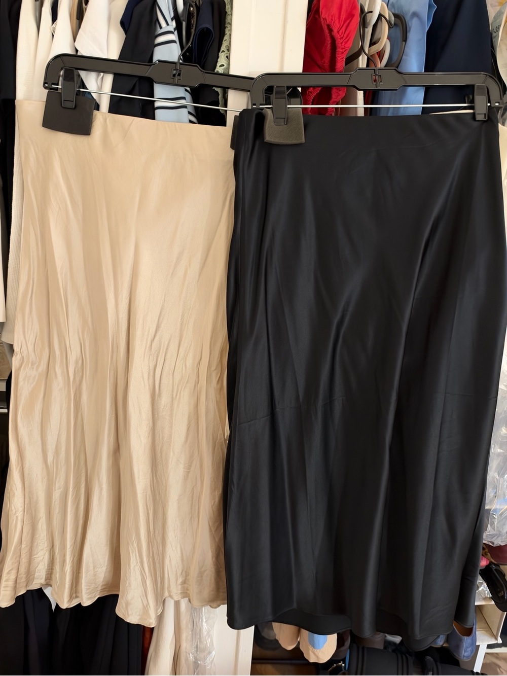 Quince Satin Midi Skirts — Black & champagne